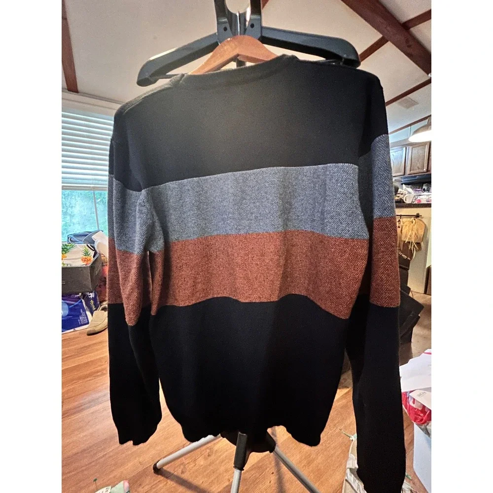 Manfinity XXL Mens Colorblock Striped Crewneck Sweater Black Grey Rust Viscose